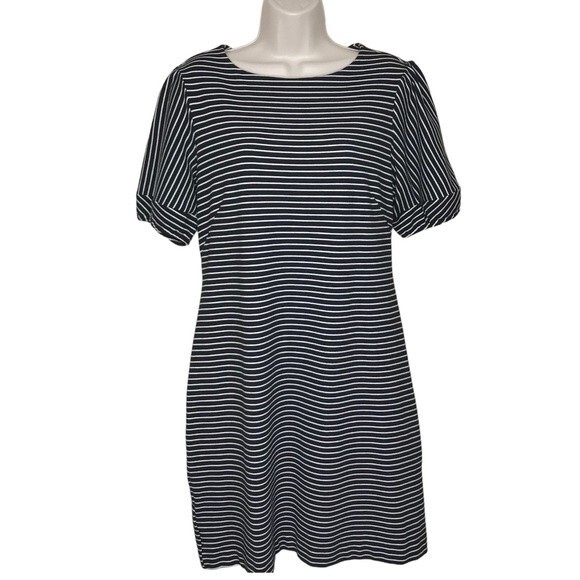 Ann Taylor Black White Striped Sheath Dress Short Puff Sleeve Womens Size 12 - Picture 1 of 11